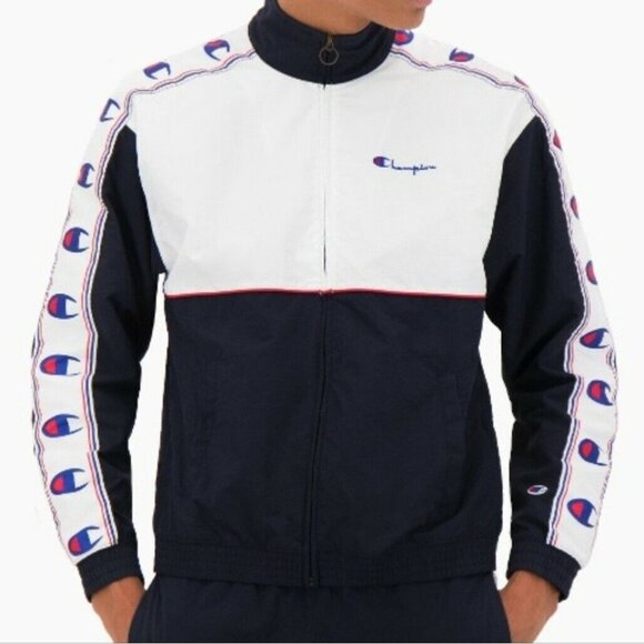 Small Champion Reverse Weave Tape Sleeve Red White Blue Full Zip Track Jacket